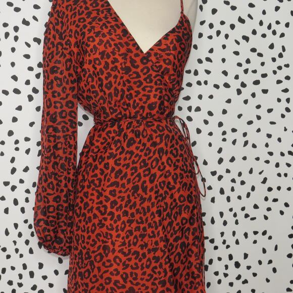 Michelle Mason Spice Leopard Animal Print Silk Asymmetrical Wrap Dress - Picture 6 of 12